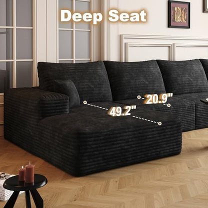 96" Sectional Couches for Living Room Cloud Couch Sofa with L-Shape Upholstered Boneless Couchs Modern Modular Sectional Couch with Chaise (Black, 136.1" U Shape with Left Facing Chaise)