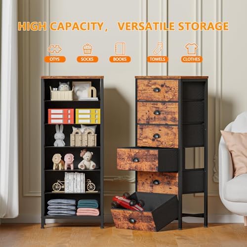 Dresser for Bedroom, 6 Bins Tall Fabric Storage Drawers