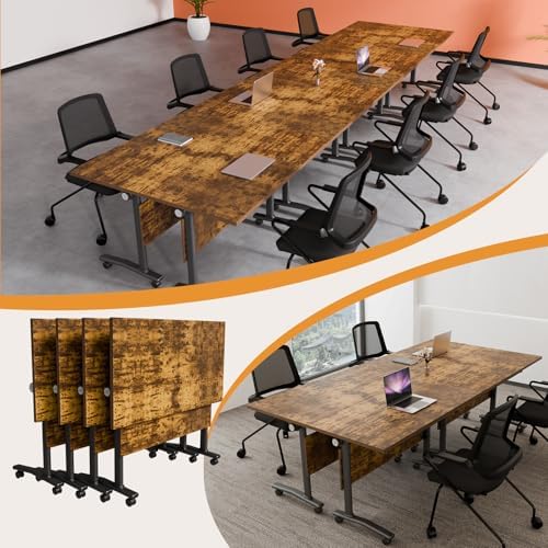 Folding Conference Room Tables, Modular Seminar Conference Table Modern Flip Top Training Meeting Tables, Conference Room Table with Wheels for Home Office Classr, 4 Pack 63inch