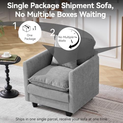 30'' Cloud Single Couch, Cloud Sofa with Throw Pillow, Modern 1 Seater Reading Chair with Deep Seat, Accent Chairs for Living Room, Bedroom, Small Apartment, Light Grey