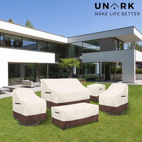 Outdoor Swivel Chair Covers Waterproof 2 Pack, Outdoor Chair Covers Patio Furniture Cover for Deck Patio Swivel Chair Heavy Duty, 35 W x 37 D x 36 H inches Beige and Brown