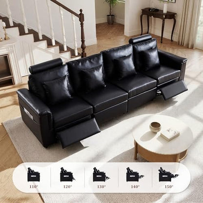 ORRD Oversized Modular Sectional Sofa with 2 Power Reclining, Electric Recliner Couch with Storage Console and Adjustable Headrest, Faux Leather 5 Seat Corner Sofa for Living Room-Black