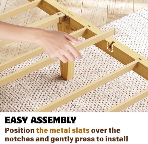 18 Inch Solid Bamboo Wood Full Size Bed Frame with Headboard, Platform Bed Frame Full with Metal Slats, No Box Spring Needed, Easy Assembly, Noise-Free, Natural