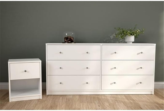 Home Square 3 Piece Bedroom Set with 6-Drawer Double Dresser and Two of 1-Drawer Nightstand in White