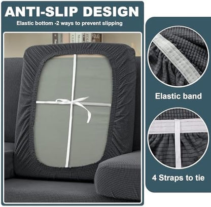 UNBBRRL Seat Cushion Cover and Back Covers for Corner Sofa Stretch Jacquard, Non Slip L Shaped Sofa Slipcover with Storage Ottoman, Sectional Couch Cover for Chaise Lounge (Mid Grey,24 x 56 x 6”)