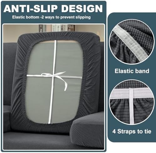 UNBBRRL Seat Cushion Cover and Back Covers for Corner Sofa Stretch Jacquard, Non Slip L Shaped Sofa Slipcover with Storage Ottoman, Sectional Couch Cover for Chaise Lounge (Mid Grey,39 x 69 x 6”)