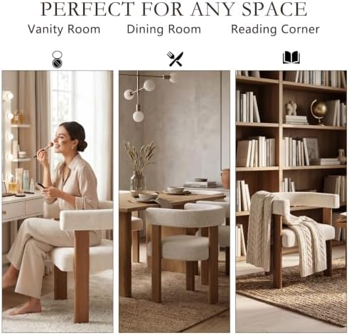 Gaussen Boucle Dining Chairs Set of 4, Mid Century Modern Dining Room Chairs with Solid Wood Legs, Terry Fabric Upholstered Kitchen Chairs, Accent Vanity Chair for Living Room (Cream,4)