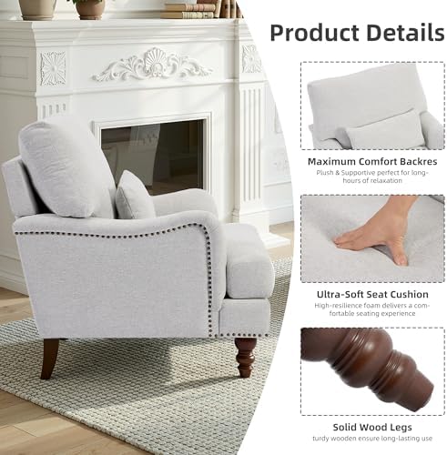 Accent Chair, Upholstered Armchair with Lumbar Pillow, Ash Gray