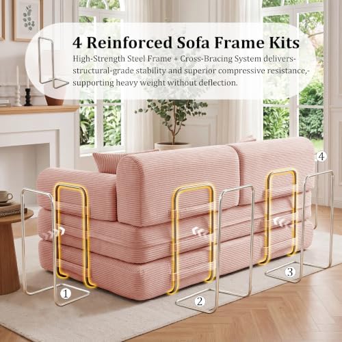 BSHOMGI Sofa Bed, Boneless Couch Folding Floor Compression Loveseat Sleeper with Fixed-Shape Frame,Sofas for Guest Room Living Room No Assembly Required (Includes 2 Pillows)
