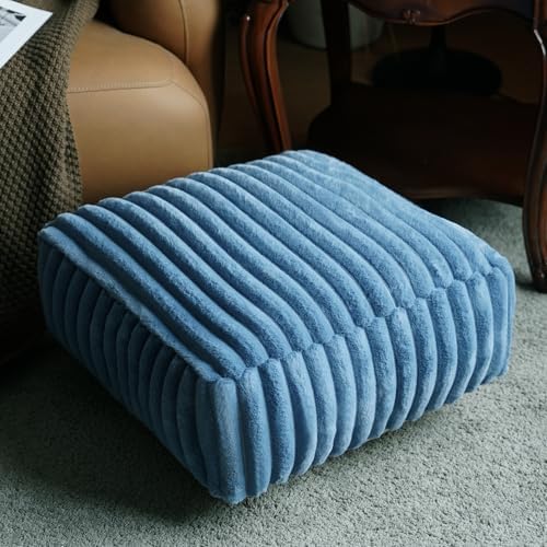 Unstuffed Pouf Ottoman Square Pouf Cover Soft Bean Bag, Blue