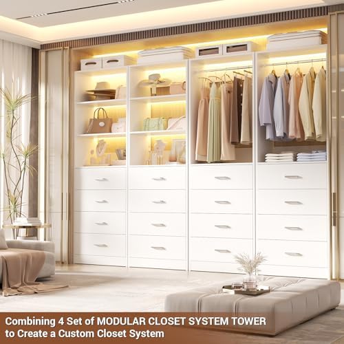 Aheaplus Closet Drawers System, 21.3" Wood Closet Organizer System, White