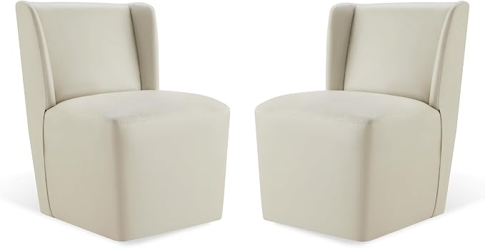 KISLOT Upholstered Dining Chairs Set of 2 with Casters, Wingback Modern Side Armless Deskchair with Rollers for Diningroom Bedroom Livingroom Reading Room, Cream Faux Leather