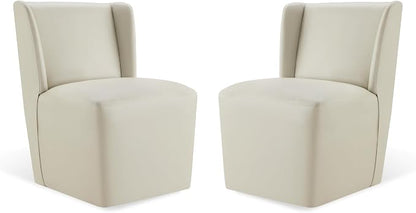KISLOT Upholstered Dining Chairs Set of 2 with Casters, Wingback Modern Side Armless Deskchair with Rollers for Diningroom Bedroom Livingroom Reading Room, Cream Faux Leather