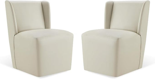 KISLOT Upholstered Dining Chairs Set of 2 with Casters, Wingback Modern Side Armless Deskchair with Rollers for Diningroom Bedroom Livingroom Reading Room, Cream Faux Leather