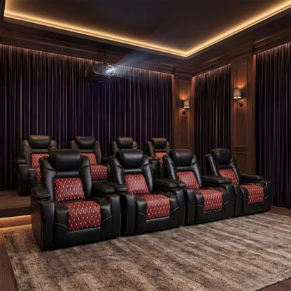 ANJ Power Recliner Chair Set of 8,Home Theater Seating with Adjustable Headrest,Cup Holders,USB Port,Hidden Arm Storage(Black)