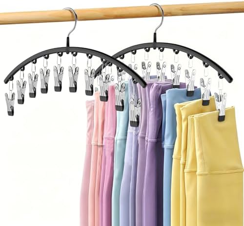 Legging Organizer for Closet,2 Pack Metal Yoga Pants Hangers w/10 Clips Hold 20 Leggings,Space Saving Hanging Closet Organizer Clothes Hanger College Dorm Essentials Apartment Essential,Black