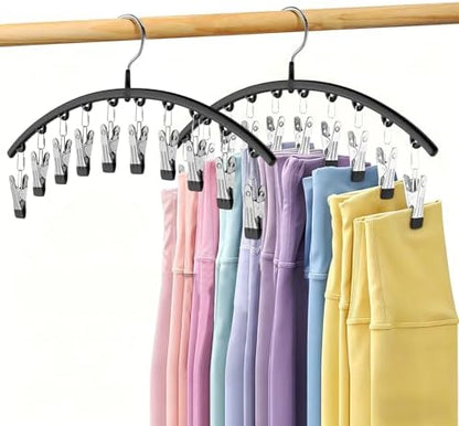 Legging Organizer for Closet,2 Pack Metal Yoga Pants Hangers w/10 Clips Hold 20 Leggings,Space Saving Hanging Closet Organizer Clothes Hanger College Dorm Essentials Apartment Essential,Black