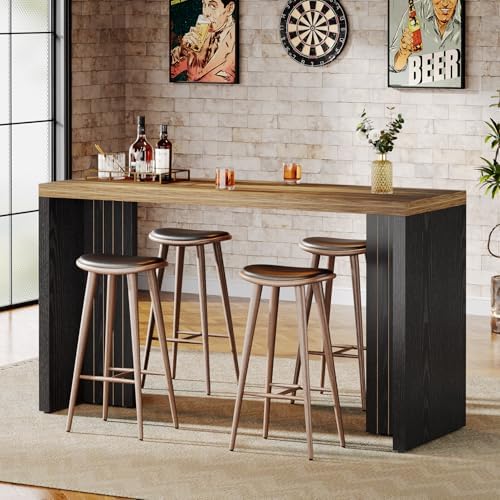 Tribesigns 55.12-Inch Long Bar Table, Modern Counter Height Pub Table with a Spacious Tabletop, Rectangular Home Coffee Bar Unit for Living Room, Balcony, Basement, Easy Assembly, Brown & Black