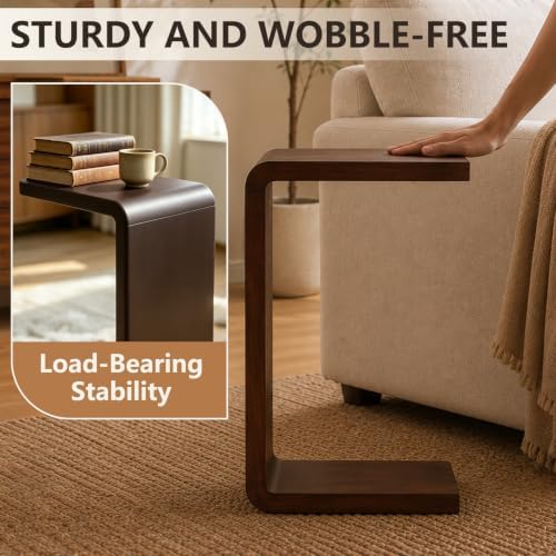 Wooden C Shaped End Table, Couch Table, 24in W Walnut