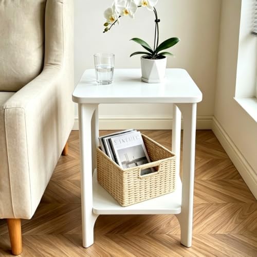 Solid Wood Small Square Side Table for Living Room, Bedroom