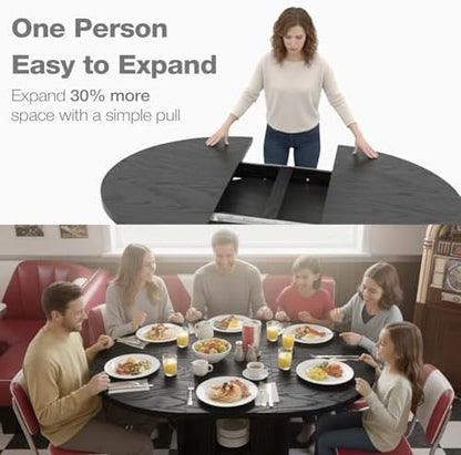 43.3''–59'' Extendable Round Dining Table for 4–8, Black