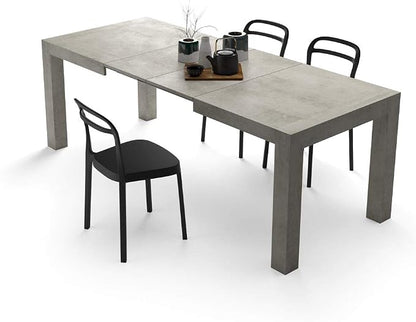 Mobili Fiver, Iacopo Extendable Dining Table, 55.1(86.6) x35.4 in, Concrete Effect, Grey, for 6-10 People, Expandable Dining Table for Kitchen, Living Room, Italian Furniture