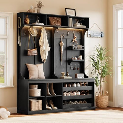 iPormis 70” Large Hall Tree with Bench and Adjustable Shoe Storage