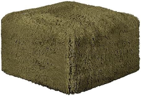 Furniture of America Havyn Modern Faux Fur 1-Seater Square Modular Foam Ottoman, Compressed Couch in a Box, No Assembly Required, for Living Room and Office, Olive Green