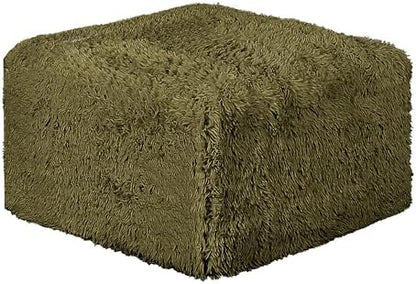 Furniture of America Havyn Modern Faux Fur 1-Seater Square Modular Foam Ottoman, Compressed Couch in a Box, No Assembly Required, for Living Room and Office, Olive Green