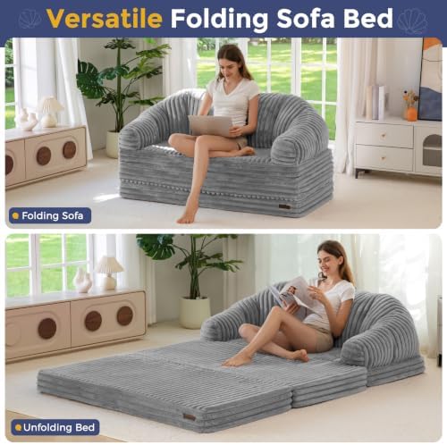 MAXYOYO Folding Sofa Bed Chair, Sleeper Chair for Adults, Faux Fur
