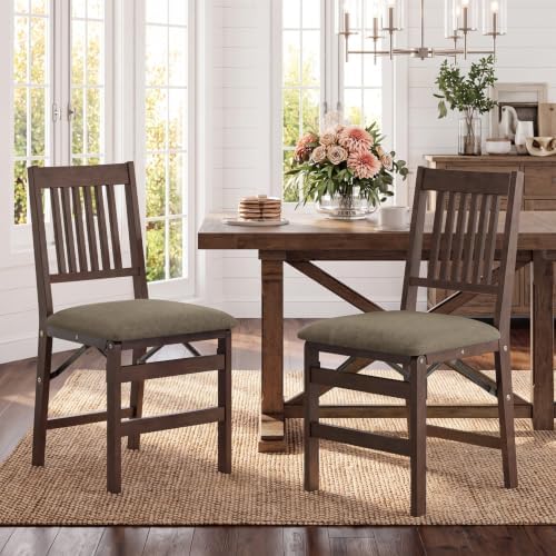 Wooden Folding Dining Chairs Set of 2 with Fabric Cushion, Pre‑Assembled