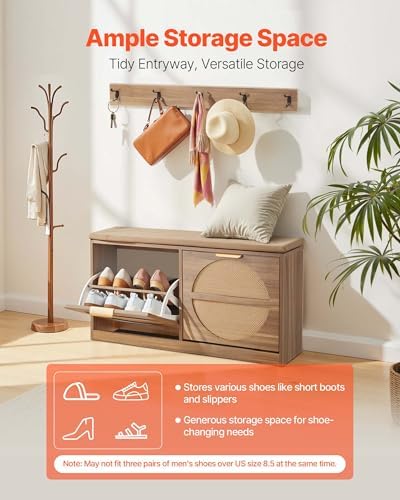 VEVOR Entryway Shoe Storage Bench 38.9" Wide 2-Tier Shoe Bench Rattan