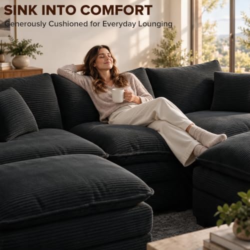 Modular Sectional Sofa with Ottoman & Corner Section, Comfy Cloud Couch