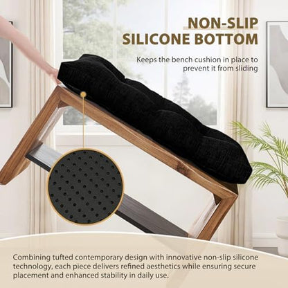 downluxe Indoor Bench Cushion for Indoor Furniture, Non-Slip Tufted Overstuffed Textured Foam Bench Seat Cushion, 48" X 16" X 4", Black, 1 Pack