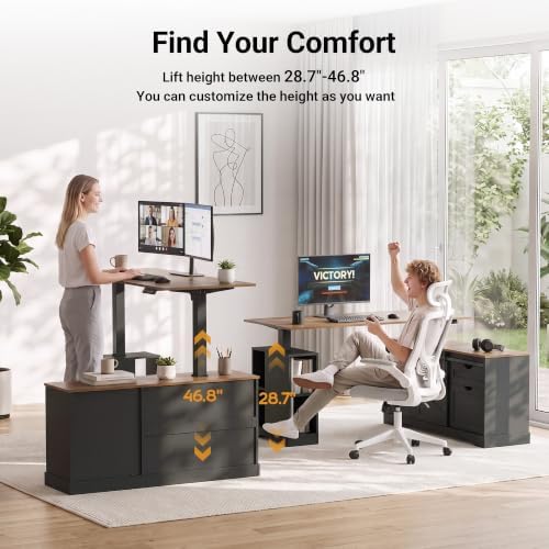 Claiks 55” L Shaped Desk with Storage, Home Office Workstation, Black