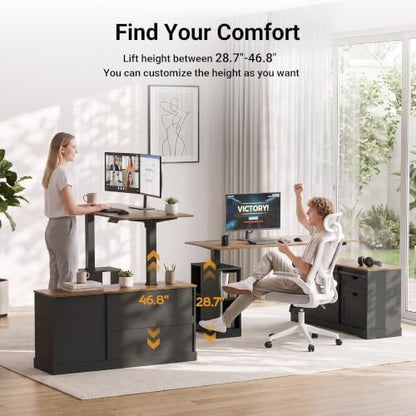 Claiks 55” L Shaped Desk with Storage, Home Office Workstation, Black