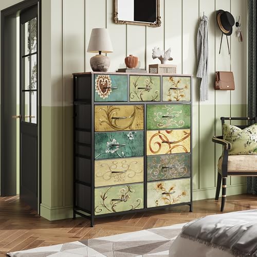 WLIVE Tall Dresser for Bedroom, 11 Drawer Chest of Drawers, Floral