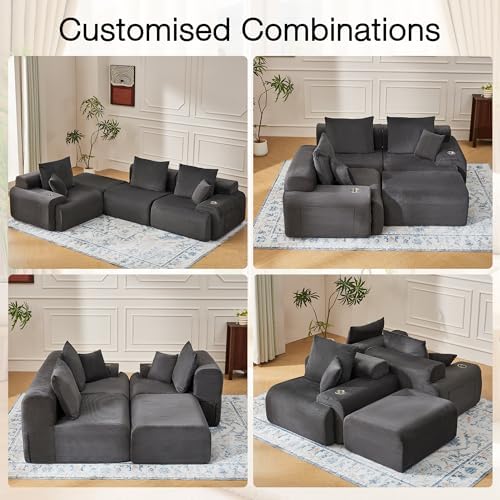 HOMREST 118" Cloud Couch, Modular Sectional Sofa with Movable Ottoman