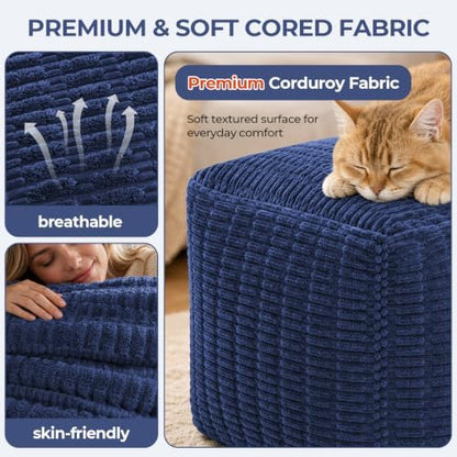 Square Pouf Ottoman Foot Rest, Foot Stools Ottoman for Living Room 26x18 In
