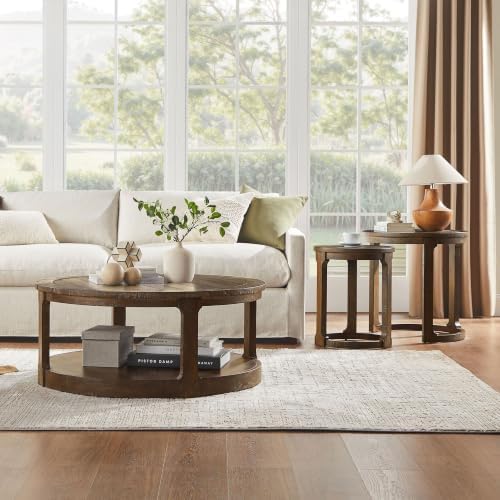 WILLIAMSPACE Solid Wood Round Nesting Coffee Table Set of 2 for Living Room