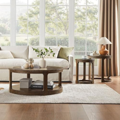 WILLIAMSPACE Solid Wood Round Nesting Coffee Table Set of 2 for Living Room