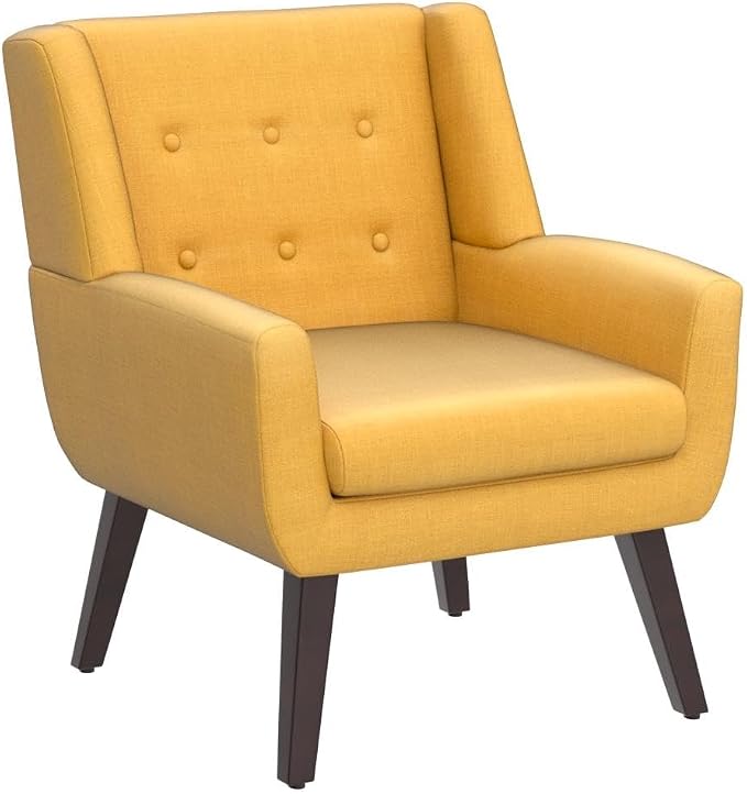 HUIMO Accent Chair, Button Tufted Upholstered Sofa Chairs, Comfy Linen Fabric Armchair for Bedroom, Reading, Mid-Century Modern Living Room Chair (Yellow)