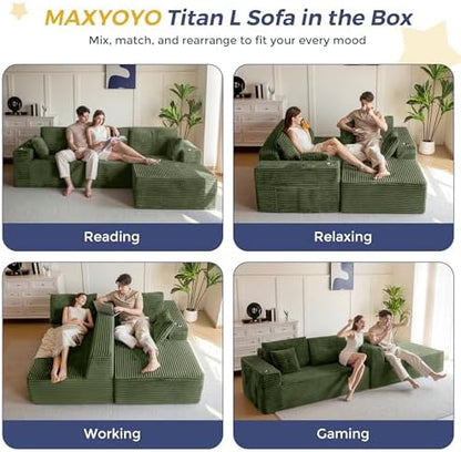 MAXYOYO Boneless Couch, 104" L-Shape Sectional Sofa, Right-Facing Chaise