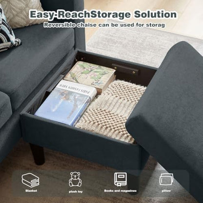 79" Convertible Sectional Sofa, L Shaped 3 Seat Couch with Storage Chaise