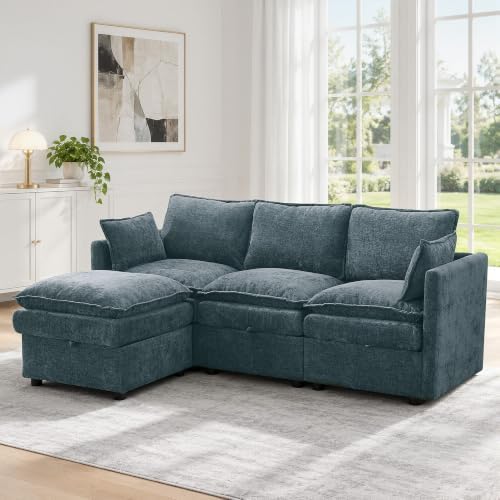 Modular Sectional Storage Sofa, 80" Cloud Deep Seat L-Shaped Couch, Blue