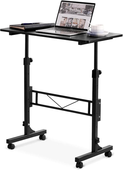 Amztabler Small Standing Desk Adjustable Height, Mobile Stand Up Desk with Wheels, 32 Inch Portable Rolling Desks Conference Room Tablesf for Walking Pad Treadmill Black