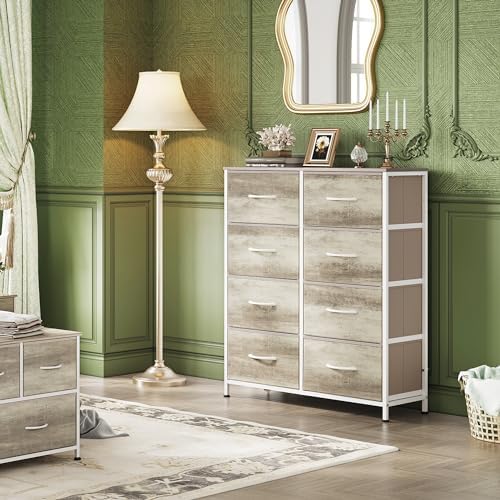 WLIVE 8 Drawer Fabric Dresser for Bedroom, Tall Storage Tower, Greige