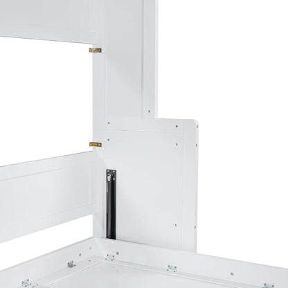 Virubi Full Horizontal Murphy Bed with Desk,Solid Wood Folding Hideaway Murphy Wall Bed for Adult,Guest Room (White,Full)