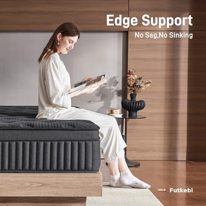 Full Mattress 14 Inch, Medium Firm Hybrid Mattress in a Box with Memory Foam & Pocket Coils, Cooling Breathable Cover, Low Motion Transfer, Reinforced Edge Support, Dark Gray