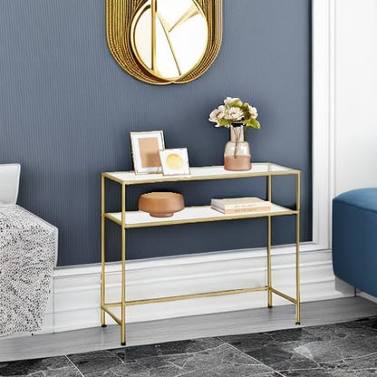 VASAGLE 39.4 Inchs Console Sofa Table, Tempered Glass, 2 Shelves
